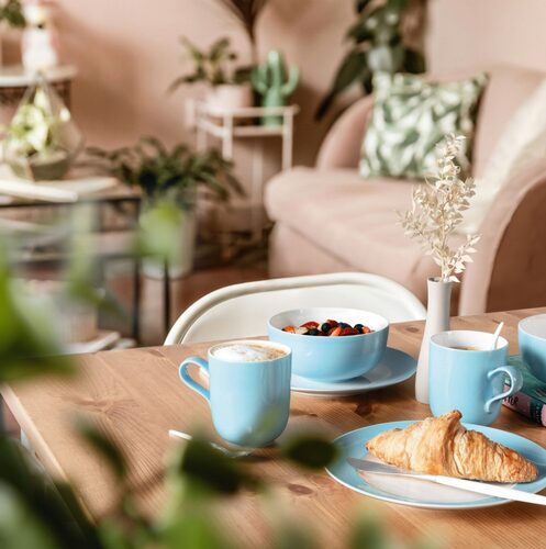 Seltmann Liberty Pure Colors Lagoon Blue tafel sfeer 